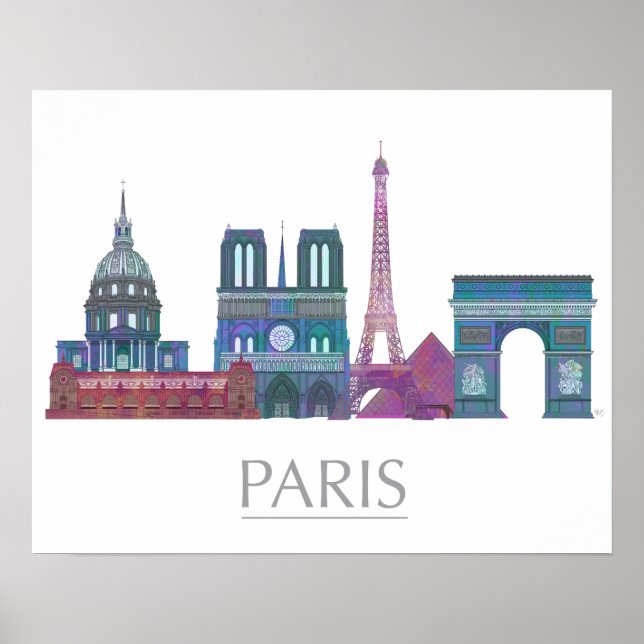 Poster Bâtiments couleur Paris Skyline (Devant)
