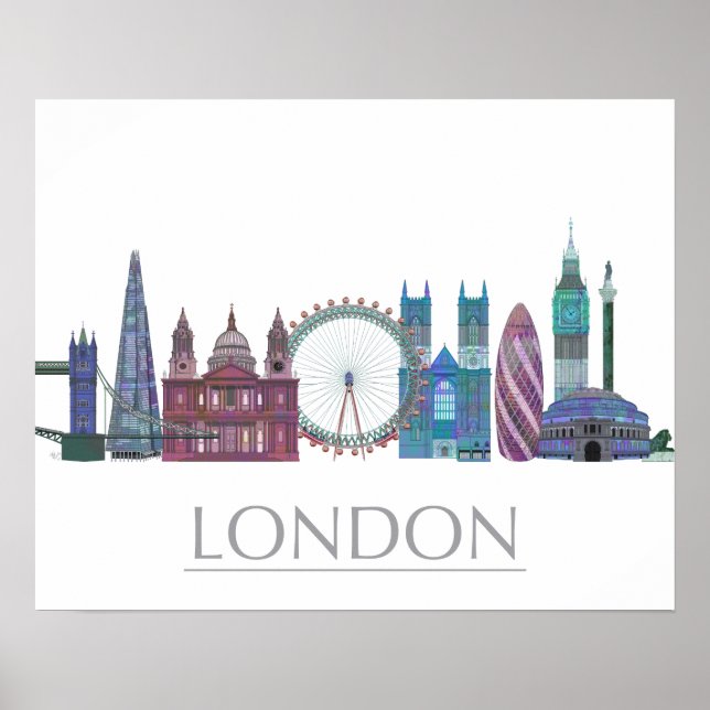 Poster Bâtiments couleur Skyline de Londres (Devant)