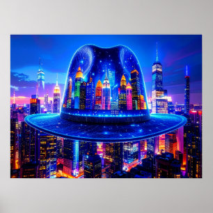 Poster Bâtiments de la ville de New York la nuit sous un
