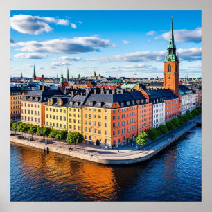 Poster Bâtiments et église emblématique à Stockholm