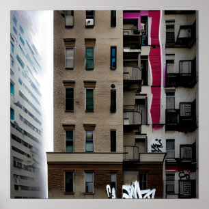 Poster Bâtiments urbains abandonnés avec graffiti