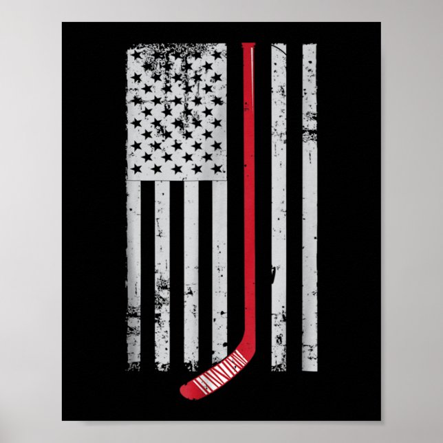 Poster Bâton de hockey rouge drapeau américain Hockey USA (Devant)