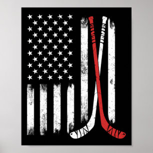 Poster Bâton de hockey vintage Drapeau américain Joueur d