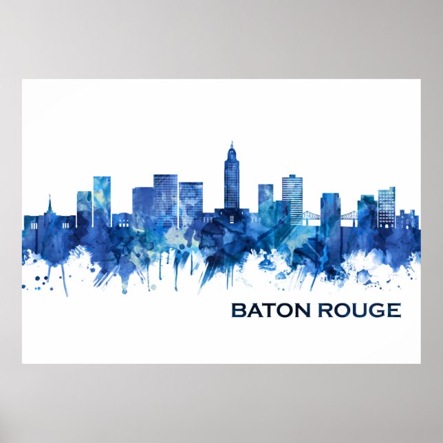 Poster Baton Rouge Louisiane Skyline Blue (Devant)