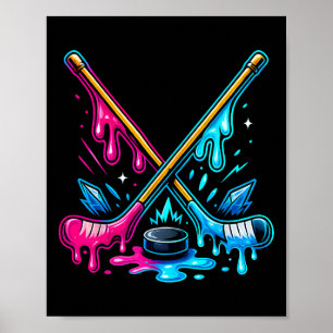 Poster Bâtons de hockey Crème glacée Goutte Hockey sur gl