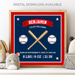 Poster Bats et balles de baseball rouges et bleus Statist