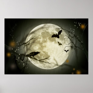 Poster Bats fly Crow se trouve devant la Pleine lune d'Ha