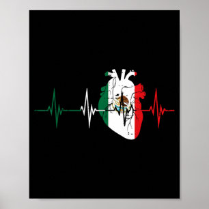 Poster Battement de coeur Cœur Drapeau du Mexique Amour H