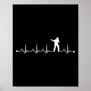 Poster Battement de coeur d'ekg pour joueur de cricket 