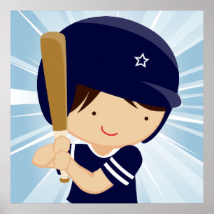Poster Batterie de baseball en bleu et blanc