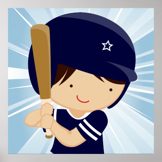 Poster Batterie de baseball en bleu et blanc (Devant)