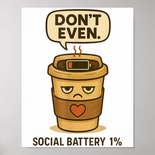 Poster Batterie sociale 1% Drôle Café Introvert Qu (Devant)
