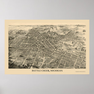 Poster Battle Creek, carte panoramique de MI - 1880s