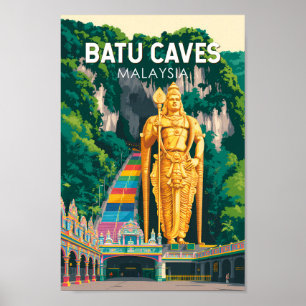 Poster Batu Caves Malaisie Illustration Art de Voyage Rét