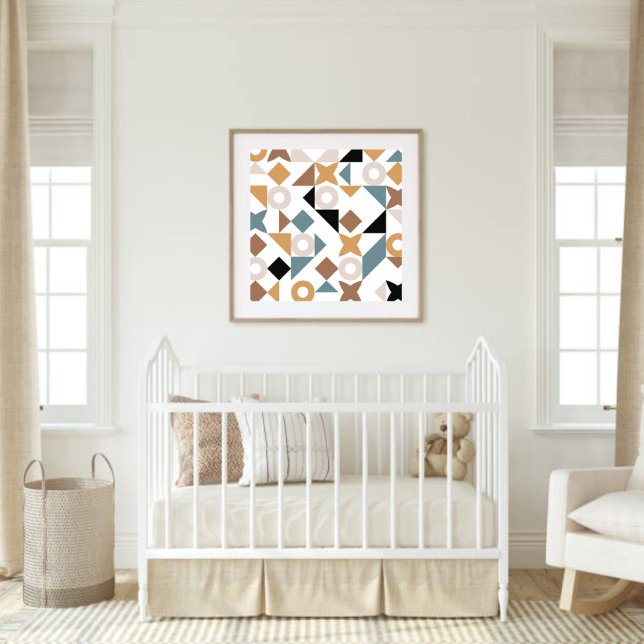 Poster Bauhaus Geometric Nursery Wall Art  (Modern Bauhaus wall art styled in a neutral nursery for a warm, gender-neutral décor look.)