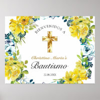 Bautismo de Niña Bonita Cruz Floral Amarillo