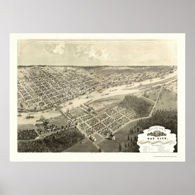 Poster Bay City, MI Carte panoramique - 1867 (Devant)