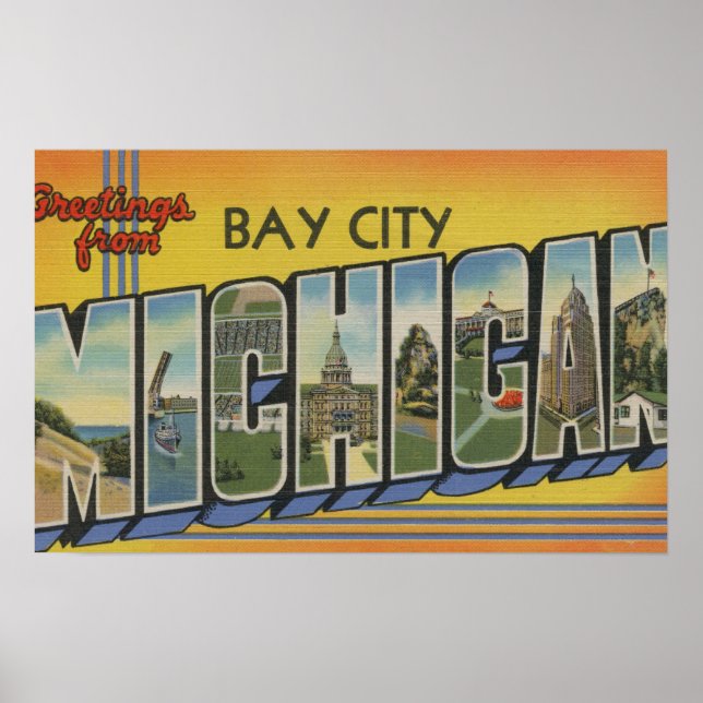 Poster Bay City, Michigan - Scènes de grandes lettres (Devant)