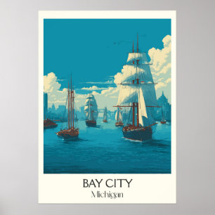 Poster Bay City Michigan Vintage Saginaw Bay Sail Art