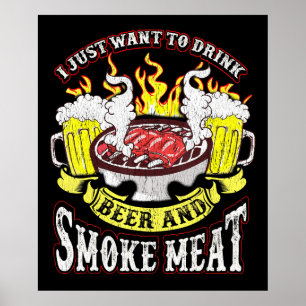 Poster BBQ   BBQ Griller Bière Fumée Viande Drôle Citatio