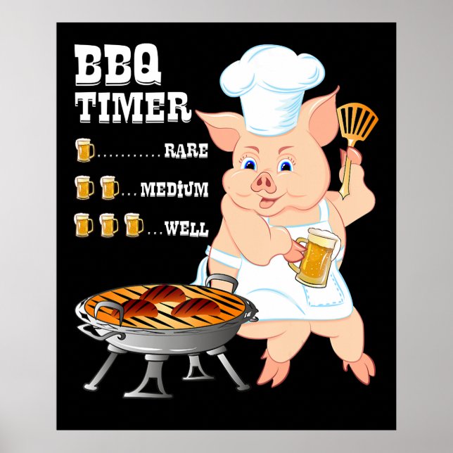 Poster BBQ | BBQ Timer Pig Grill Barbecue Beer Lover Men (Devant)