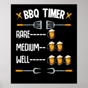 Poster BBQ   BBQ Timer Rare Medium Well Beer Drinker