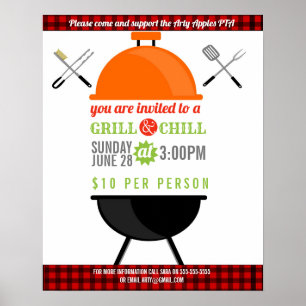 Poster BBQ chill grill collecte de fonds école PTO PTA ca