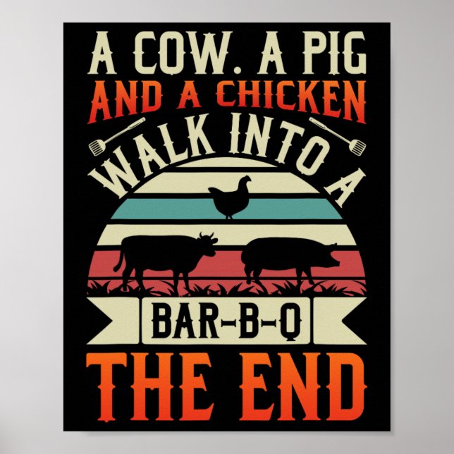 Poster Bbq Été Grillin Vache Poulet De Cochon Pour Hommes (Devant)