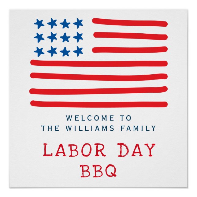 Poster BBQ Fête du Travail | American Flag - Bienvenue (Devant)