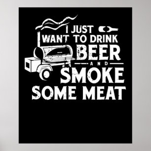 Poster BBQ Fumer Pitmaster Cadeau Boire Bière Fumer Viand