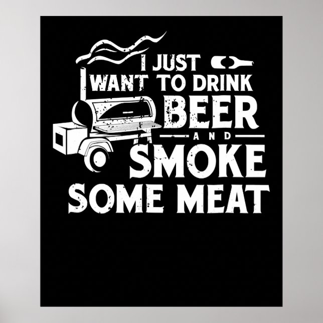 Poster BBQ Fumer Pitmaster Cadeau Boire Bière Fumer Viand (Devant)