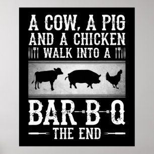 Poster BBQ   Une Vache Un Cochon Et Un Poulet Marcher Dan