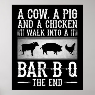 Poster BBQ | Une Vache Un Cochon Et Un Poulet Marcher Dan