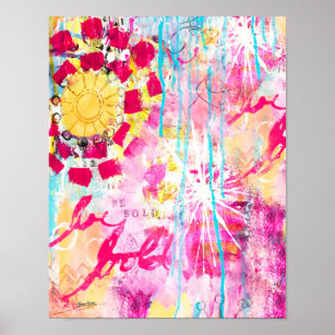 Poster "Be Bold" Abstrait Paint Splatter Fun Pink Aqua