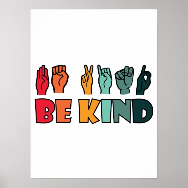 Poster Be Kind ASL American Sign Language (Devant)