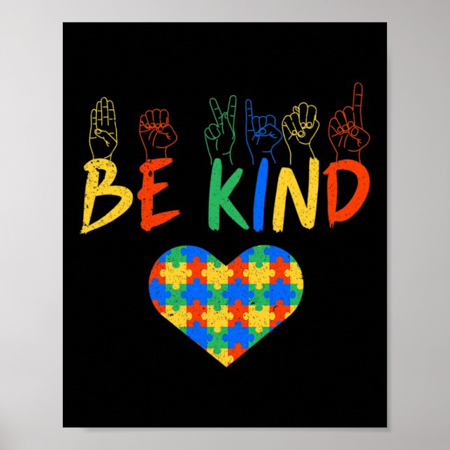 Poster Be Kind Asl American Sign Language Autism Awards (Devant)