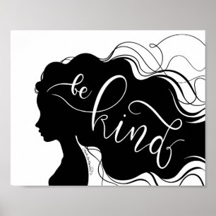 Poster Be Kind - Beautiful Silhouette Portrait Lettering