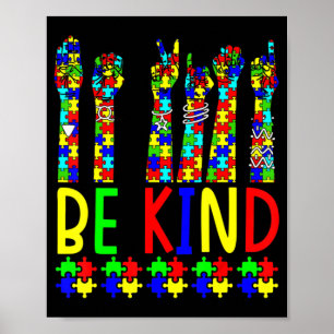 Poster Be Kind Hand Sign Language Puzzle Sensibilisation