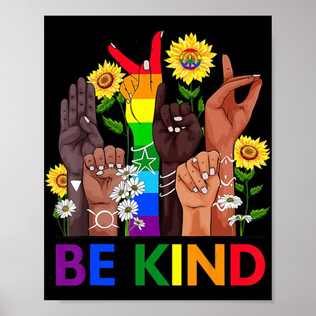 Poster Be Kind Sign Language Hand Talking LGBTQ Gay Les P (Devant)