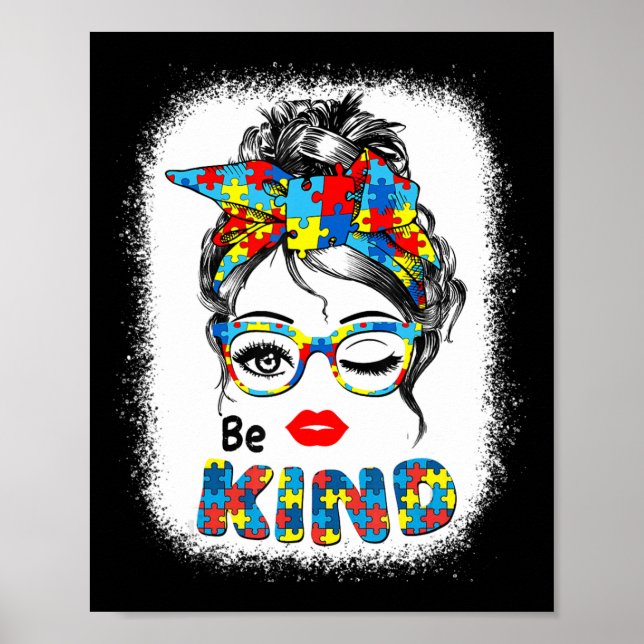 Poster Be Kind t shirts for Women Autism Awareness Messy  (Devant)