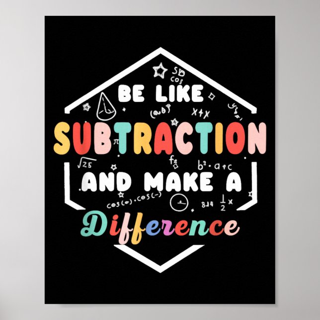 Poster Be Like Subtraction Math Quote Chalkboard Teacher  (Devant)