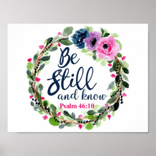 Poster Be Still And Know Pink Floral Bible Vers