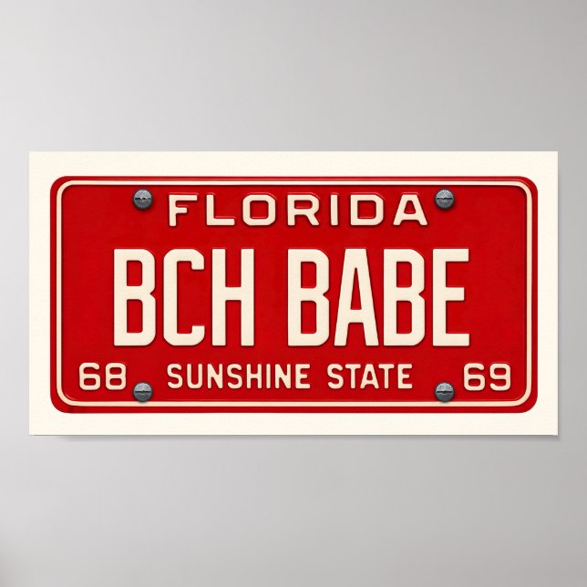 Poster Beach Babe | Coastal Retro Florida License Plate (Devant)