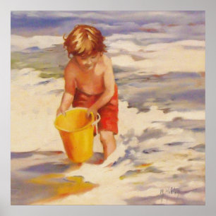 Poster Beach Boy Enfant dans les vagues de l'océan