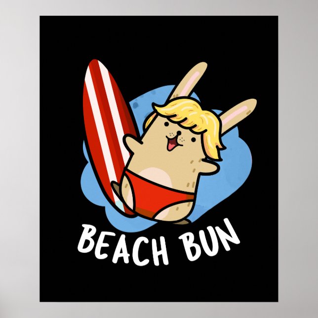 Poster Beach Bun Funny Bunny Pun Dark BG (Devant)