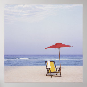 Poster Beach Chair And Umbrella By Ocean