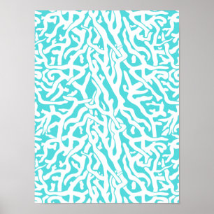 Poster Beach Coral Reef Motif Nautique Blanc Bleu