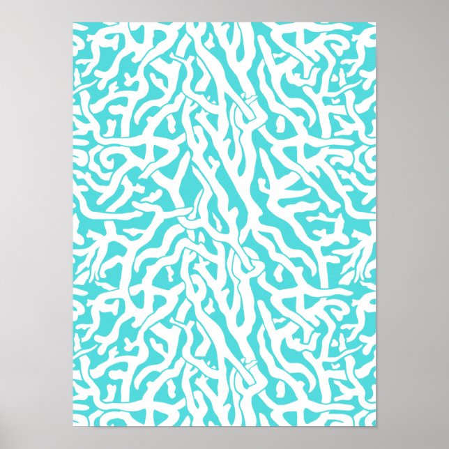 Poster Beach Coral Reef Motif Nautique Blanc Bleu (Devant)