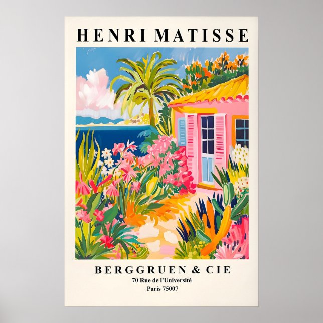 Poster Beach house decor, Mid century modern poster, Pink (Devant)