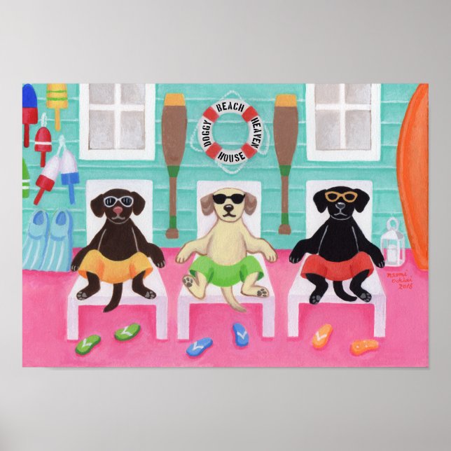 Poster Beach House Labrador Boys Artwork (Devant)